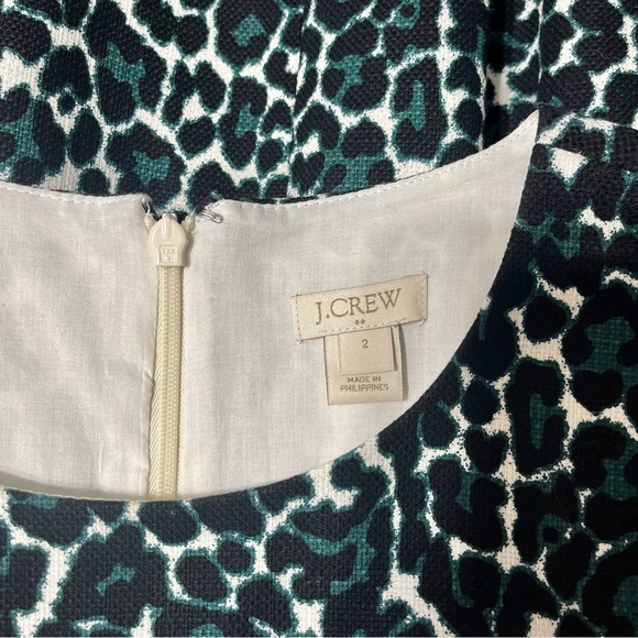 J. Crew Jacquard Cotton Sheath Dress Black Green Leopard Print 2 - Picture 10 of 11